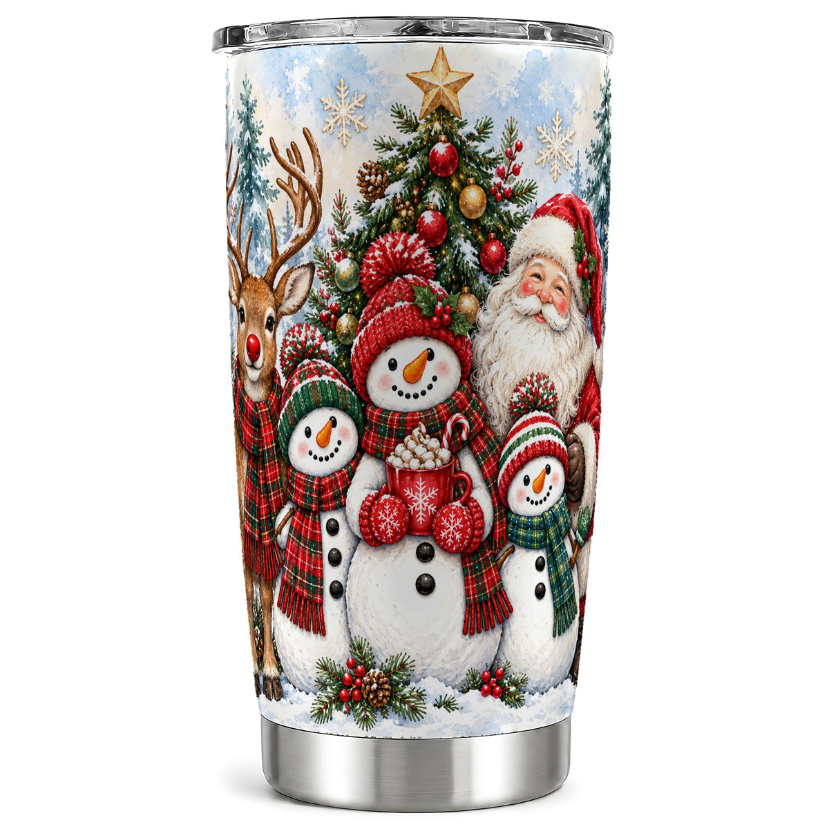 Santa Snowman Tumbler 20oz, Christmas Friends Stainless Steel Travel Cup