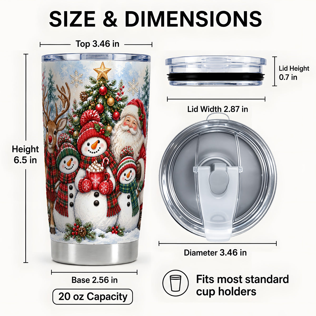 #pl[20oz|Steel] Santa Snowman Tumbler 20oz, Christmas Friends Stainless Steel Travel Cup