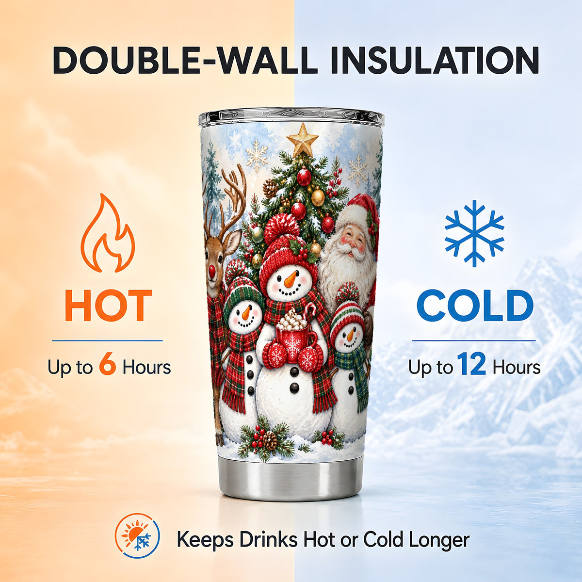 #pl[20oz|Steel] Santa Snowman Tumbler 20oz, Christmas Friends Stainless Steel Travel Cup