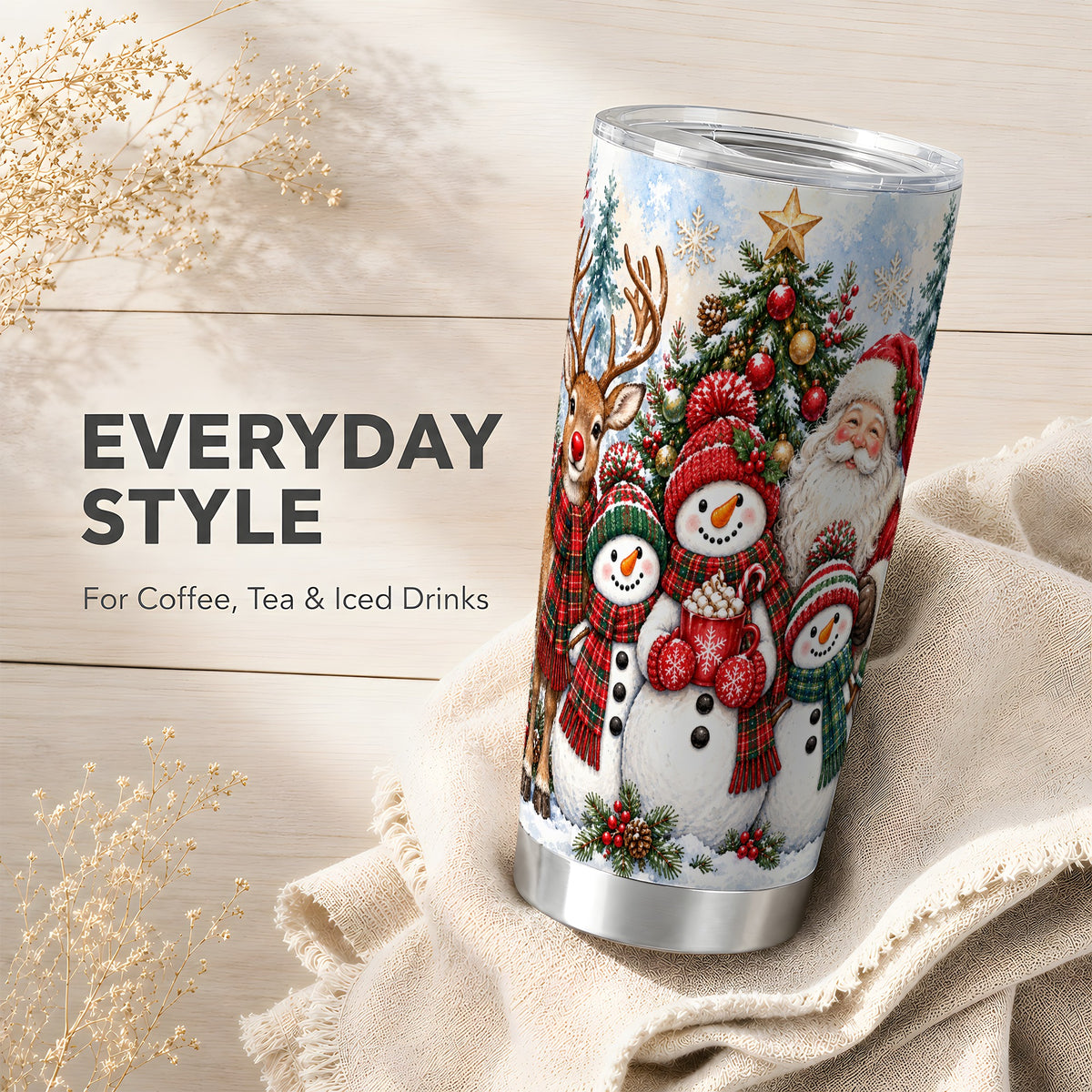 #pl[20oz|Steel] Santa Snowman Tumbler 20oz, Christmas Friends Stainless Steel Travel Cup