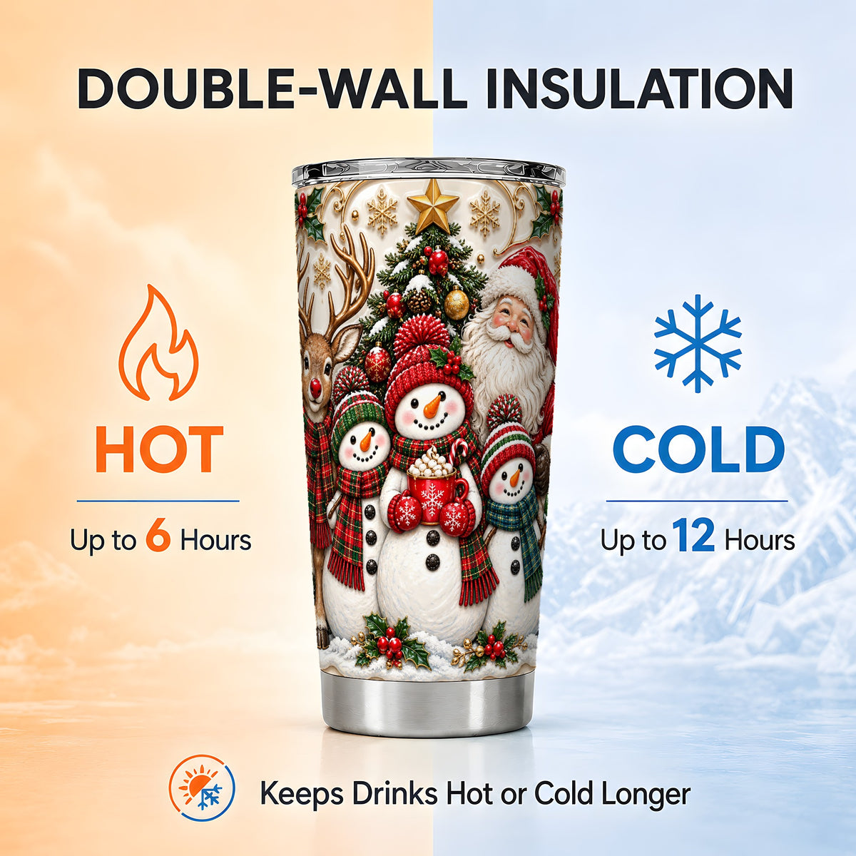 #pl[20oz|Steel] Santa Snowman Tumbler 20oz, Christmas Tumbler, Stainless Steel Travel Cup