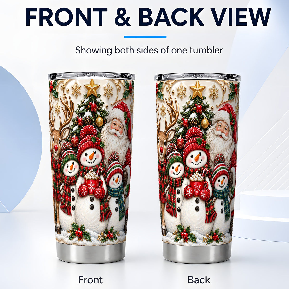 #pl[20oz|Steel] Santa Snowman Tumbler 20oz, Christmas Tumbler, Stainless Steel Travel Cup