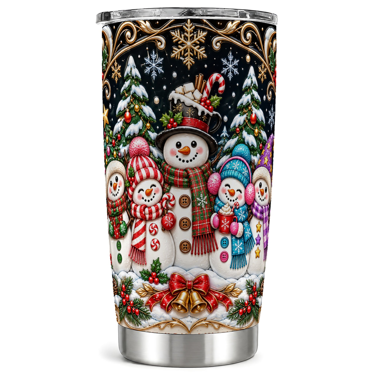 Snowman Family Tumbler 20oz, Christmas Tumbler, Stainless Steel Travel Cup