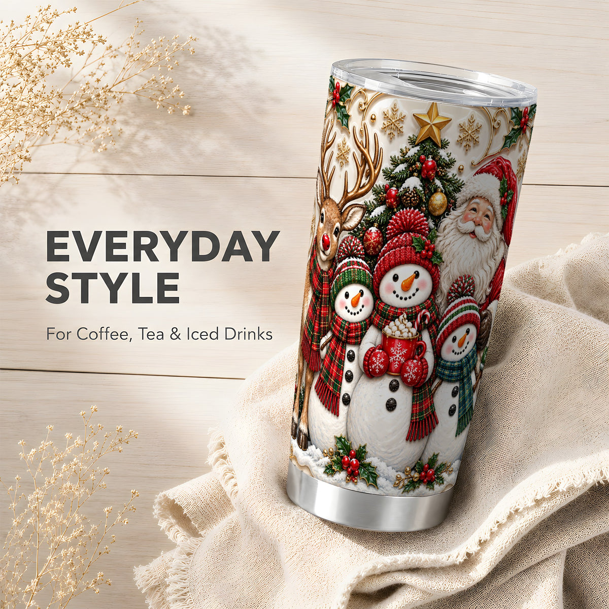 #pl[20oz|Steel] Santa Snowman Tumbler 20oz, Christmas Tumbler, Stainless Steel Travel Cup