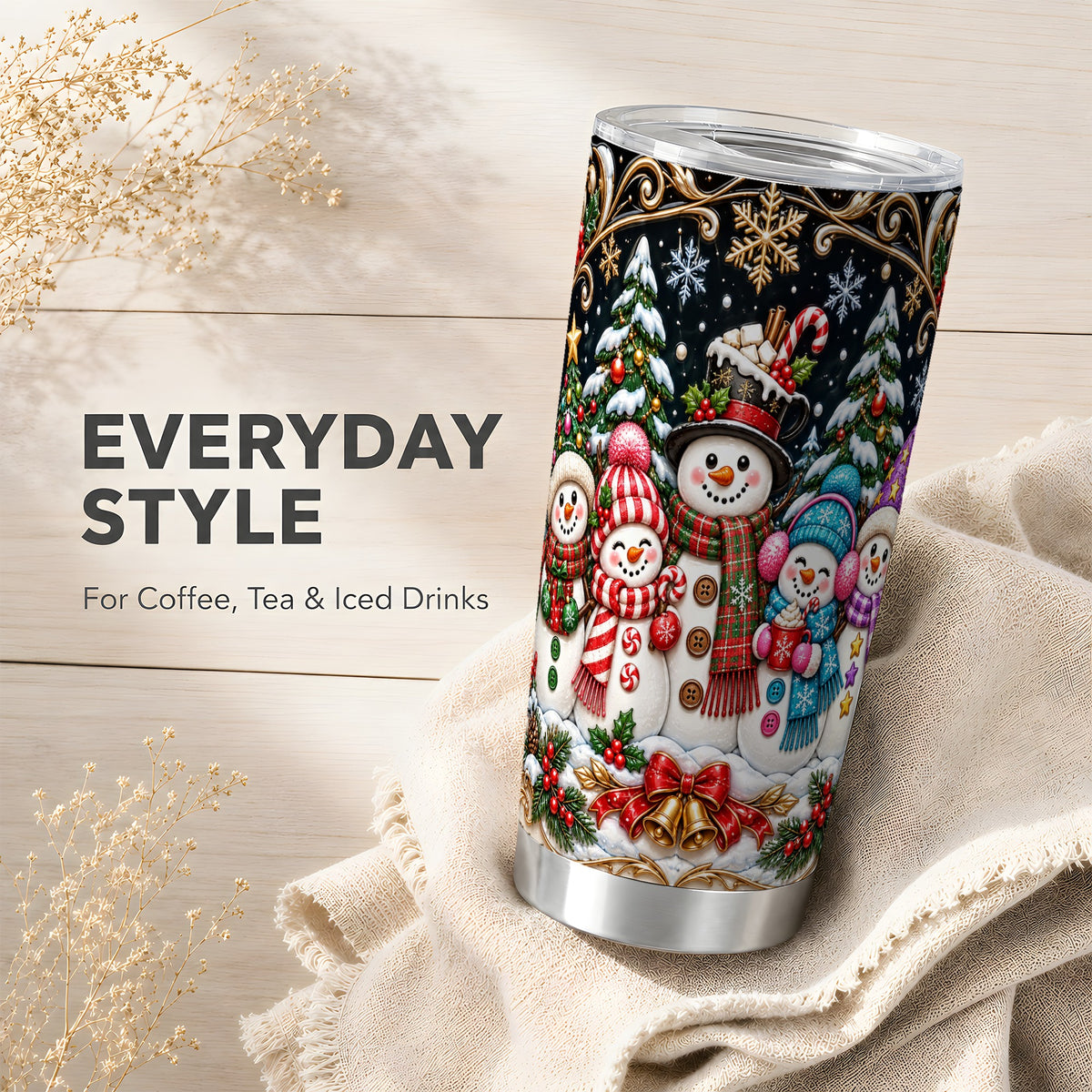 #pl[20oz|Steel] Snowman Family Tumbler 20oz, Christmas Tumbler, Stainless Steel Travel Cup