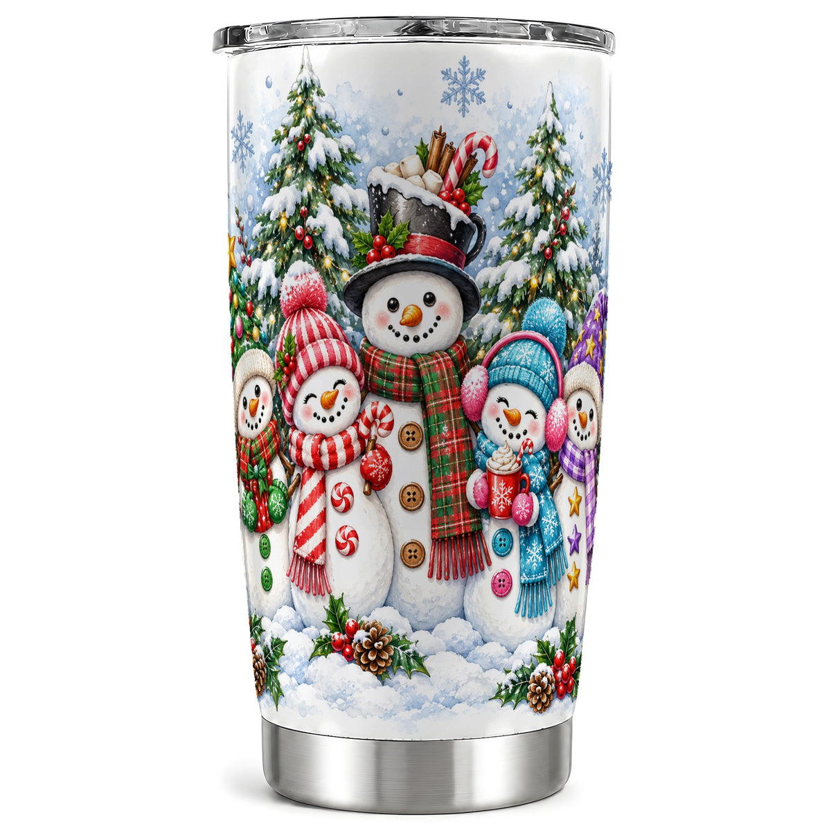 Snowman Family Tumbler 20oz, Watercolor Tumbler, Stainless Steel Travel Cup