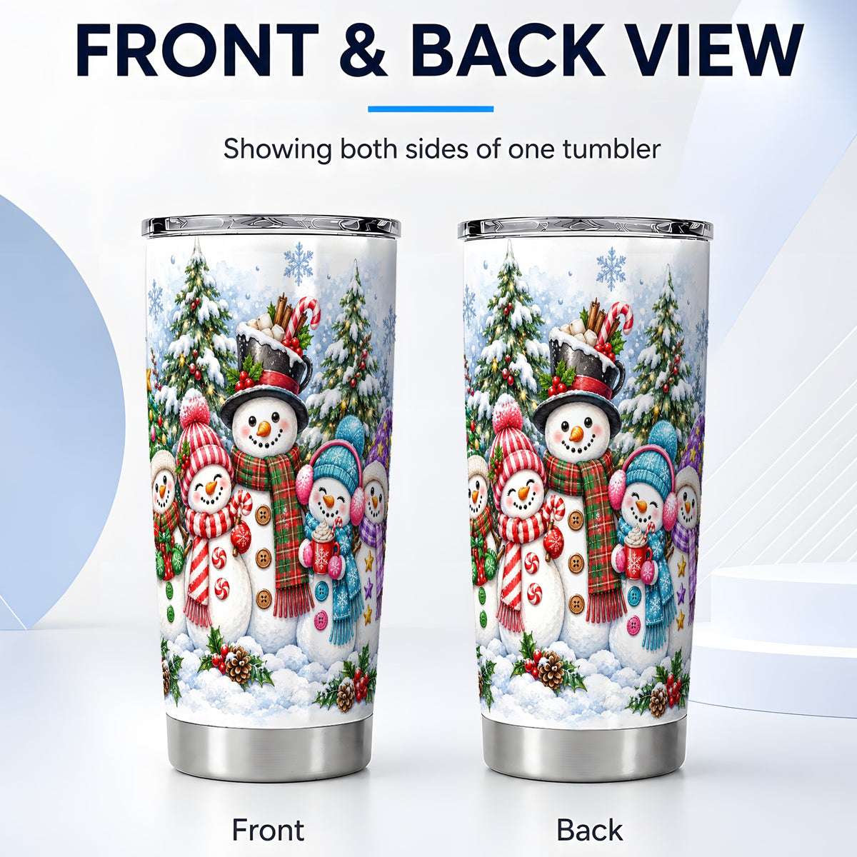 #pl[20oz|Steel] Snowman Family Tumbler 20oz, Watercolor Tumbler, Stainless Steel Travel Cup