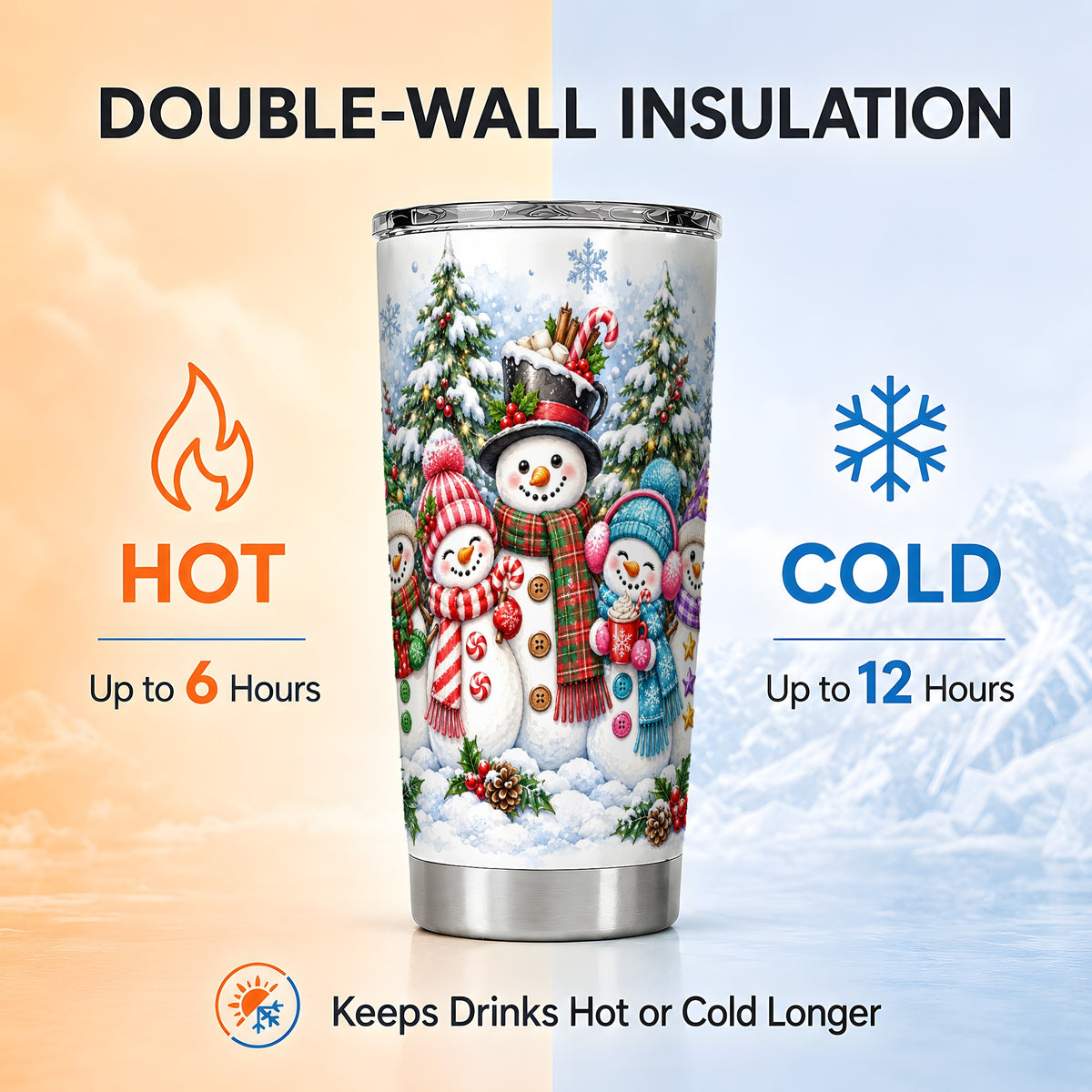 #pl[20oz|Steel] Snowman Family Tumbler 20oz, Watercolor Tumbler, Stainless Steel Travel Cup