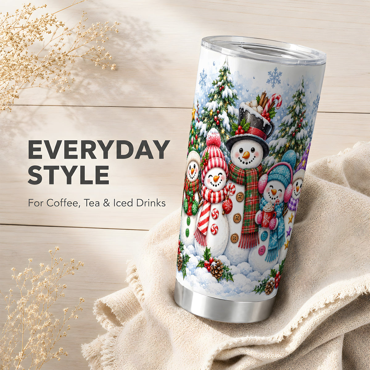 #pl[20oz|Steel] Snowman Family Tumbler 20oz, Watercolor Tumbler, Stainless Steel Travel Cup