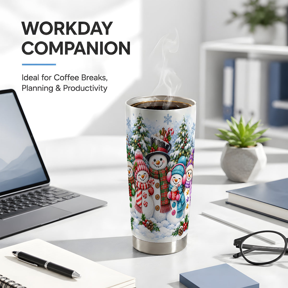 #pl[20oz|Steel] Snowman Family Tumbler 20oz, Watercolor Tumbler, Stainless Steel Travel Cup