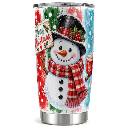 Christmas Snowman Tumbler 20oz, Holiday Tumbler, Stainless Travel Cup