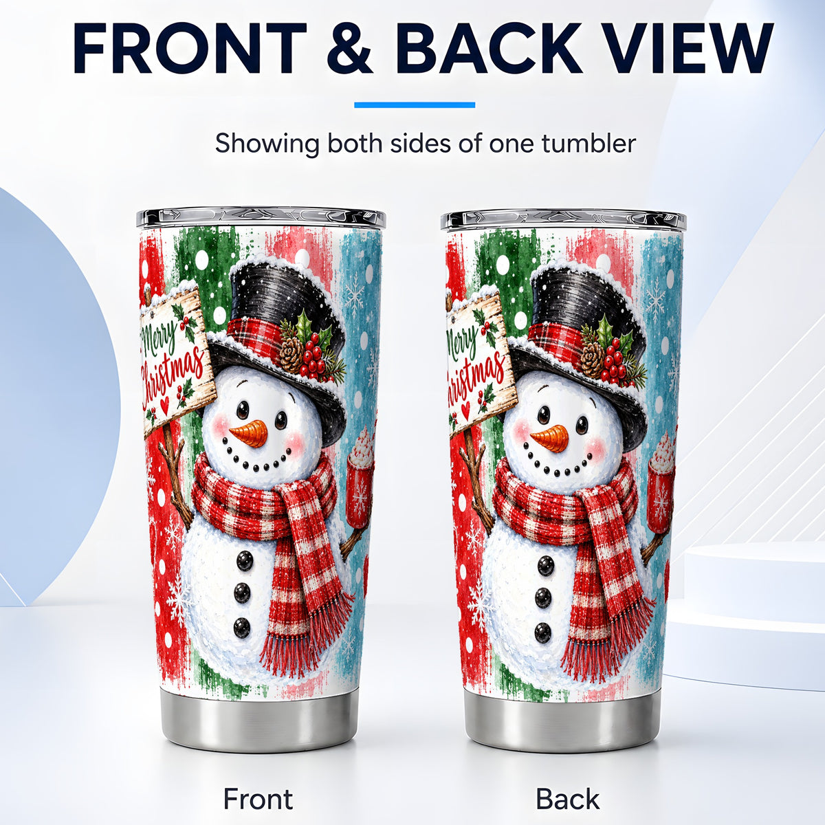 #pl[20oz|Steel] Christmas Snowman Tumbler 20oz, Holiday Tumbler, Stainless Travel Cup