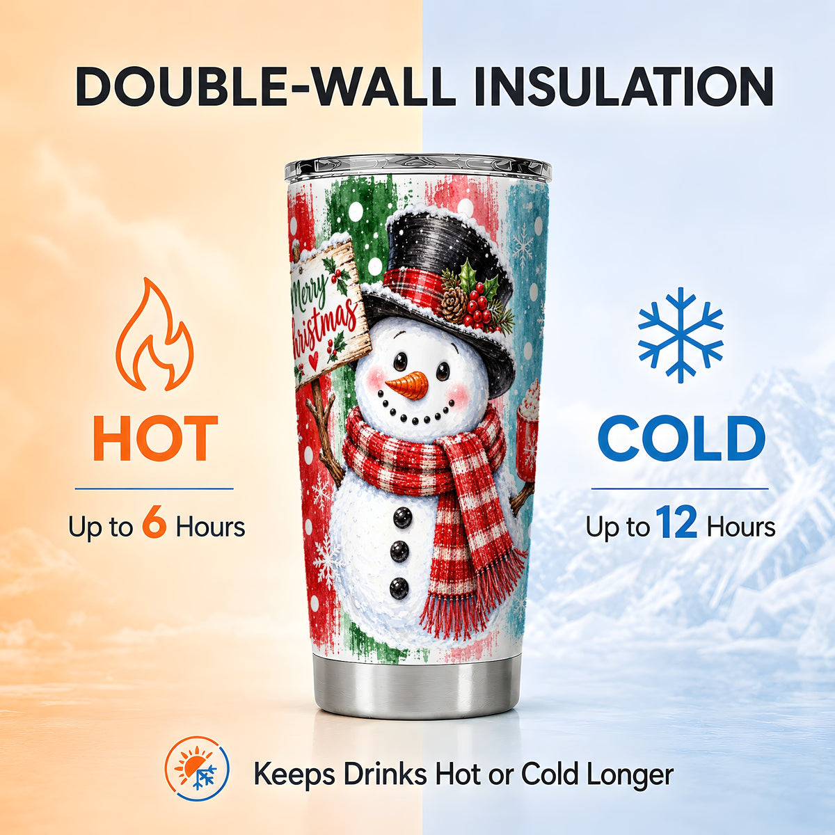 #pl[20oz|Steel] Christmas Snowman Tumbler 20oz, Holiday Tumbler, Stainless Travel Cup