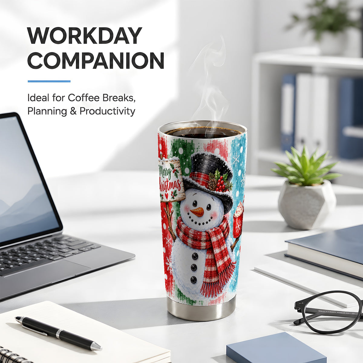 #pl[20oz|Steel] Christmas Snowman Tumbler 20oz, Holiday Tumbler, Stainless Travel Cup
