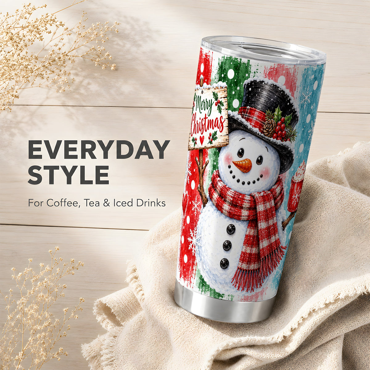 #pl[20oz|Steel] Christmas Snowman Tumbler 20oz, Holiday Tumbler, Stainless Travel Cup