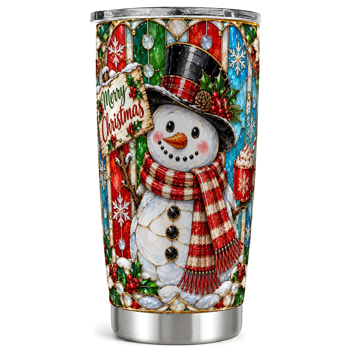 Snowman Tumbler 20oz, Glass Style Tumbler, Stainless Steel Travel Cup