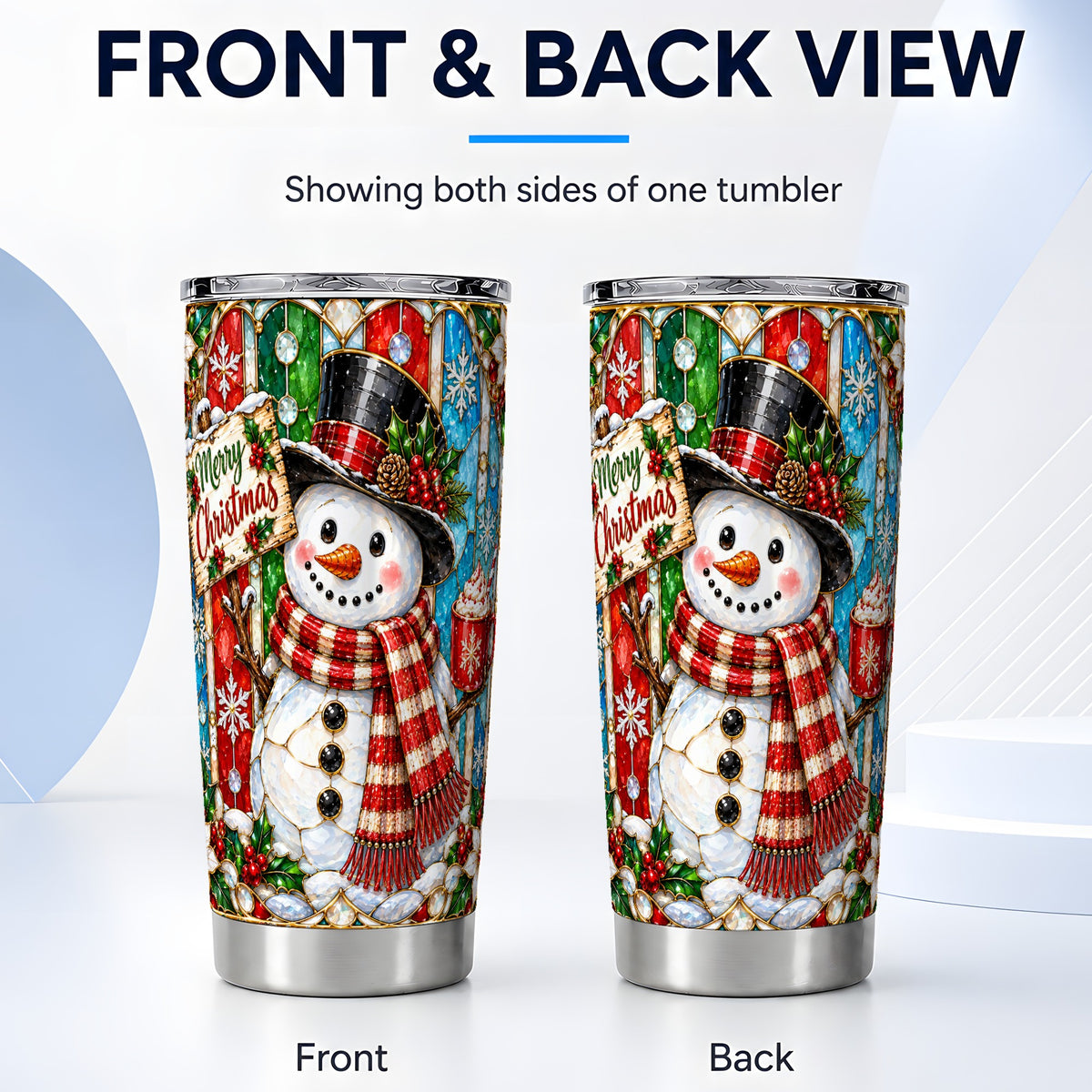 #pl[20oz|Steel] Snowman Tumbler 20oz, Glass Style Tumbler, Stainless Steel Travel Cup