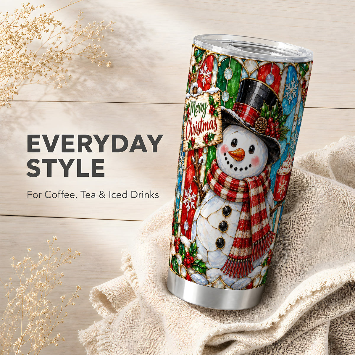 #pl[20oz|Steel] Snowman Tumbler 20oz, Glass Style Tumbler, Stainless Steel Travel Cup