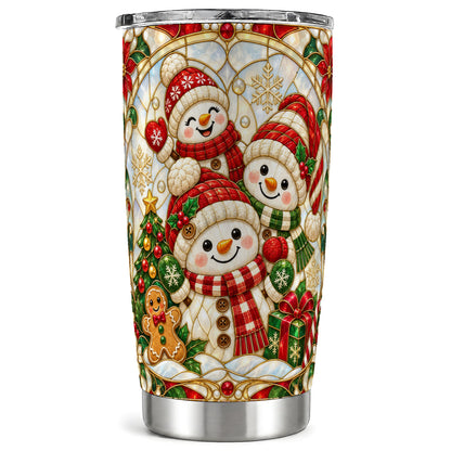 Snowman Family Tumbler 20oz, Christmas Tumbler, Stainless Steel Travel Cup