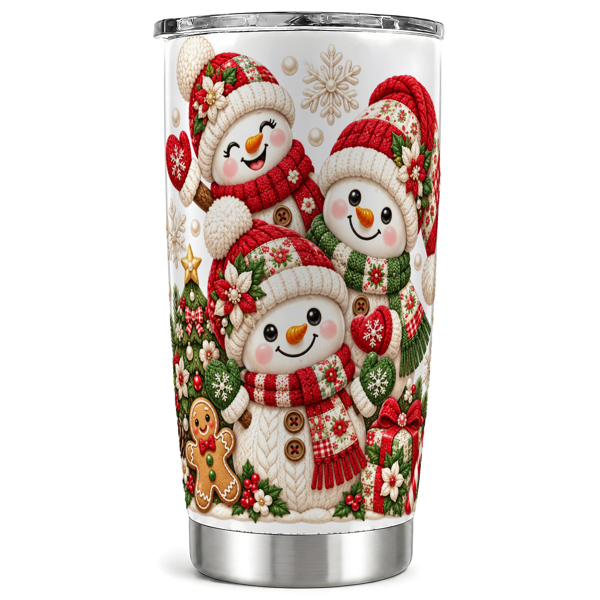 Knitted Snowman Tumbler 20oz, Christmas Tumbler, Stainless Steel Travel Cup