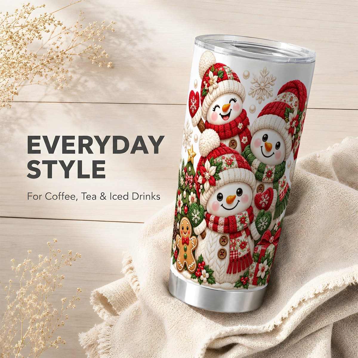 #pl[20oz|Steel] Knitted Snowman Tumbler 20oz, Christmas Tumbler, Stainless Steel Travel Cup