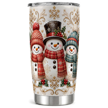 Snowman Trio Tumbler 20oz, Plaid Tumbler, Stainless Steel Travel Cup
