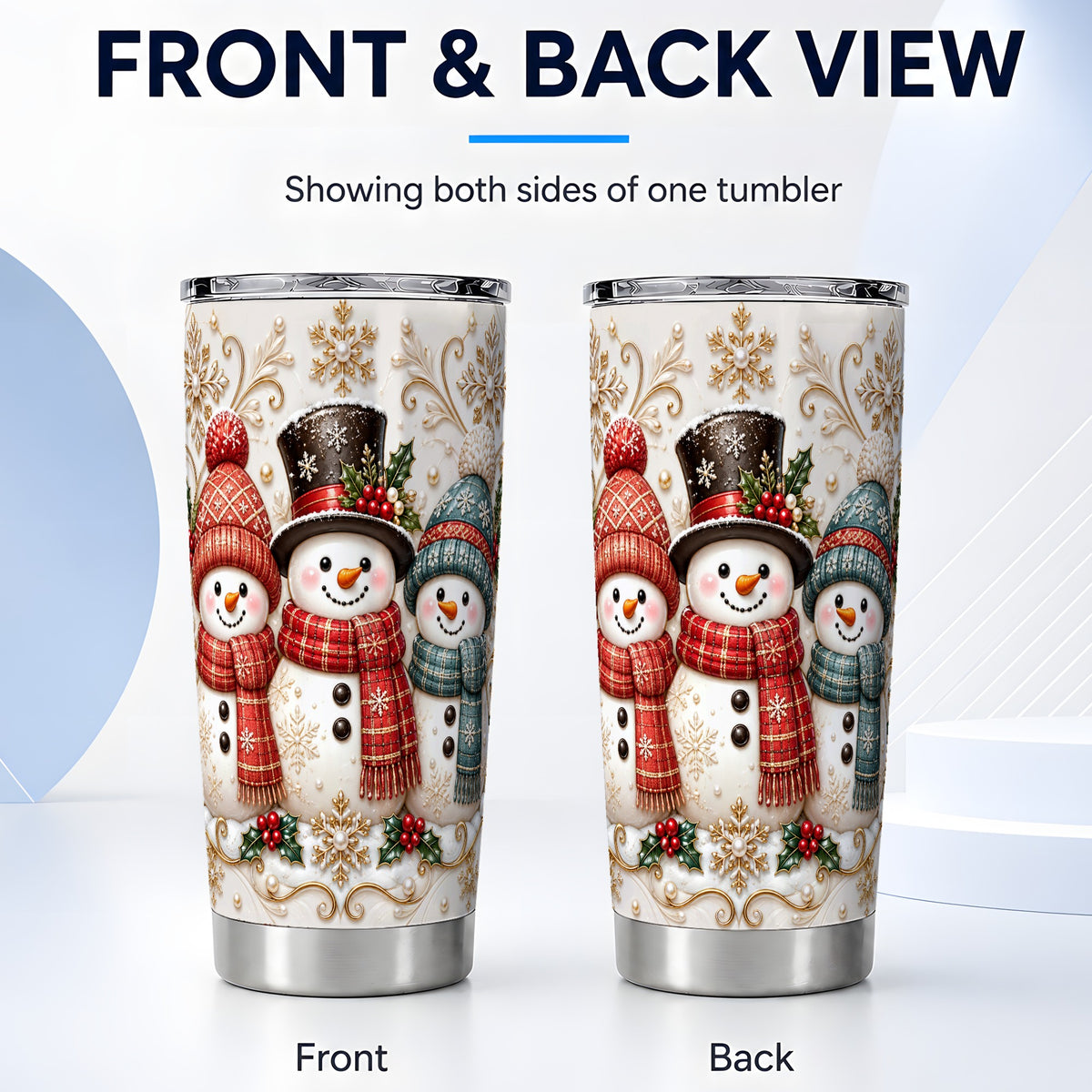#pl[20oz|Steel] Snowman Trio Tumbler 20oz, Plaid Tumbler, Stainless Steel Travel Cup