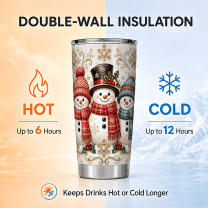 #pl[20oz|Steel] Snowman Trio Tumbler 20oz, Plaid Tumbler, Stainless Steel Travel Cup