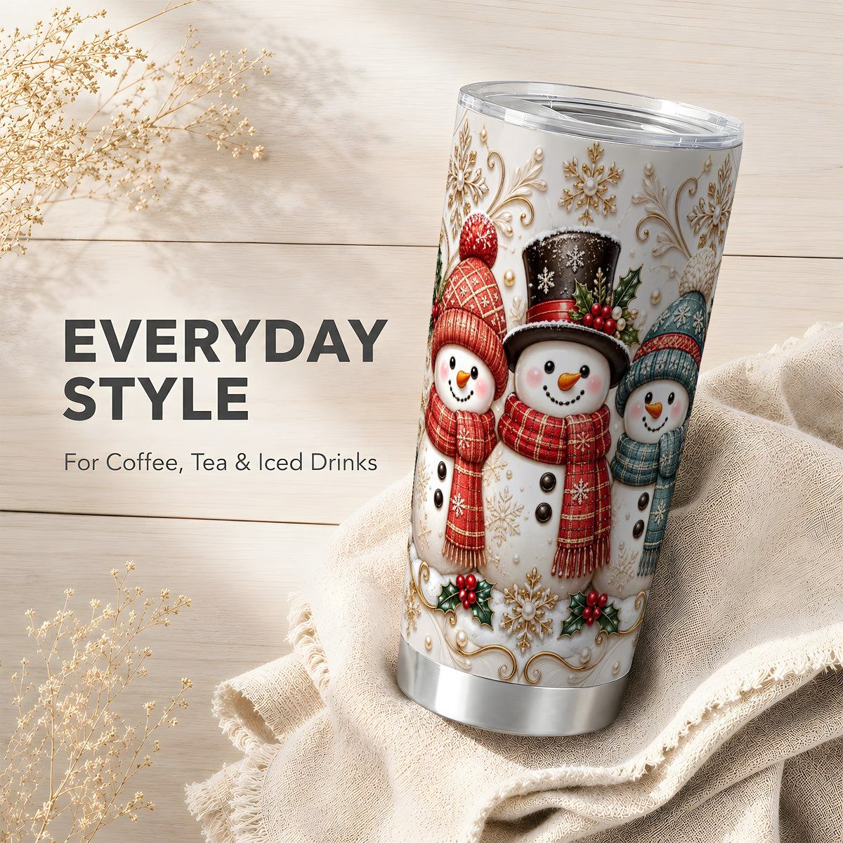 #pl[20oz|Steel] Snowman Trio Tumbler 20oz, Plaid Tumbler, Stainless Steel Travel Cup