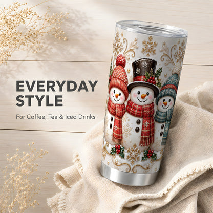 #pl[20oz|Steel] Snowman Trio Tumbler 20oz, Plaid Tumbler, Stainless Steel Travel Cup