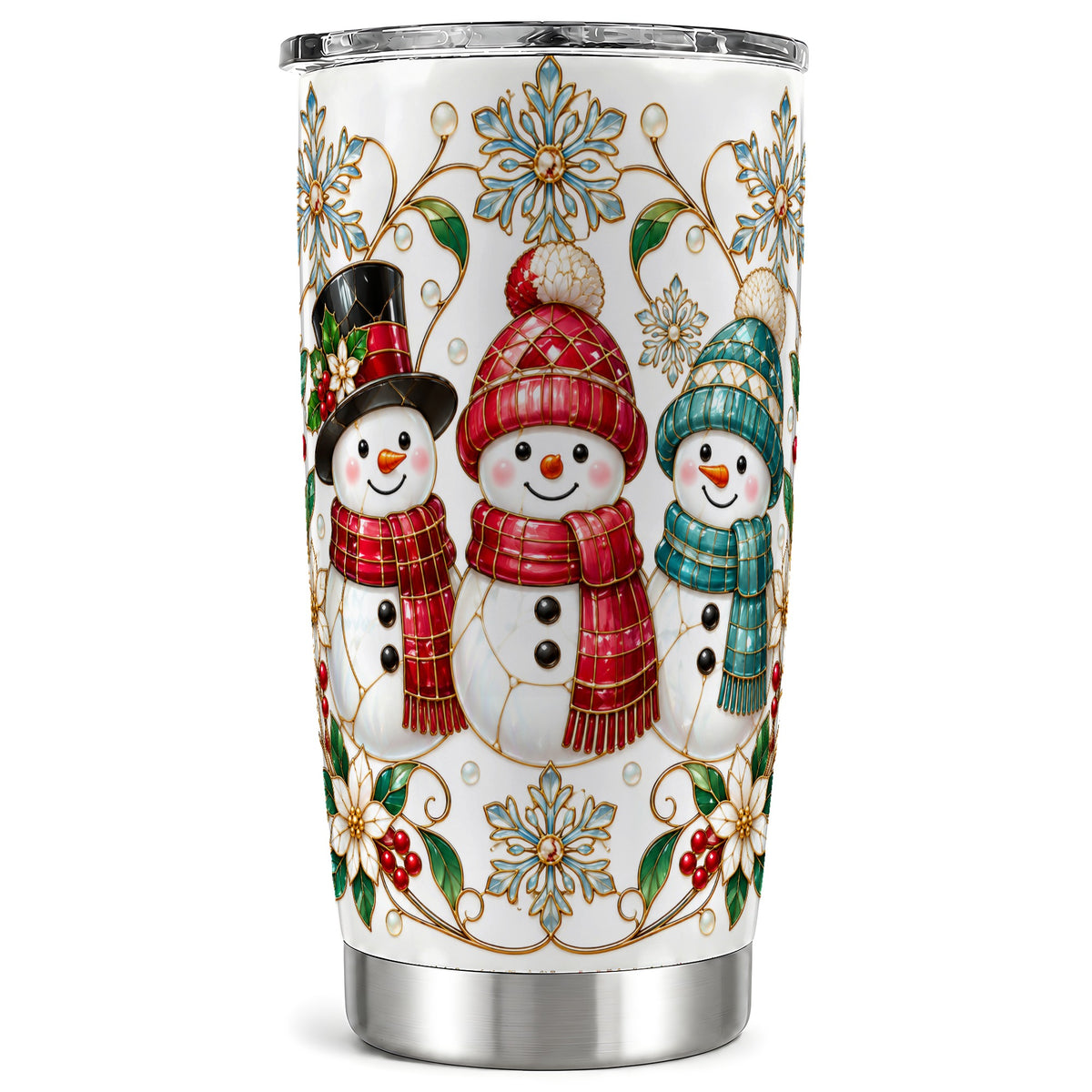 Glass Style Snowman Tumbler 20oz, Christmas Tumbler, Steel Travel Cup