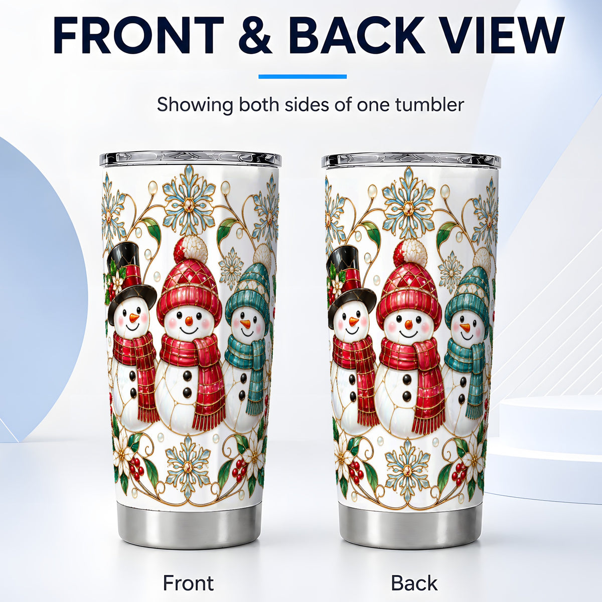 #pl[20oz|Steel] Glass Style Snowman Tumbler 20oz, Christmas Tumbler, Steel Travel Cup