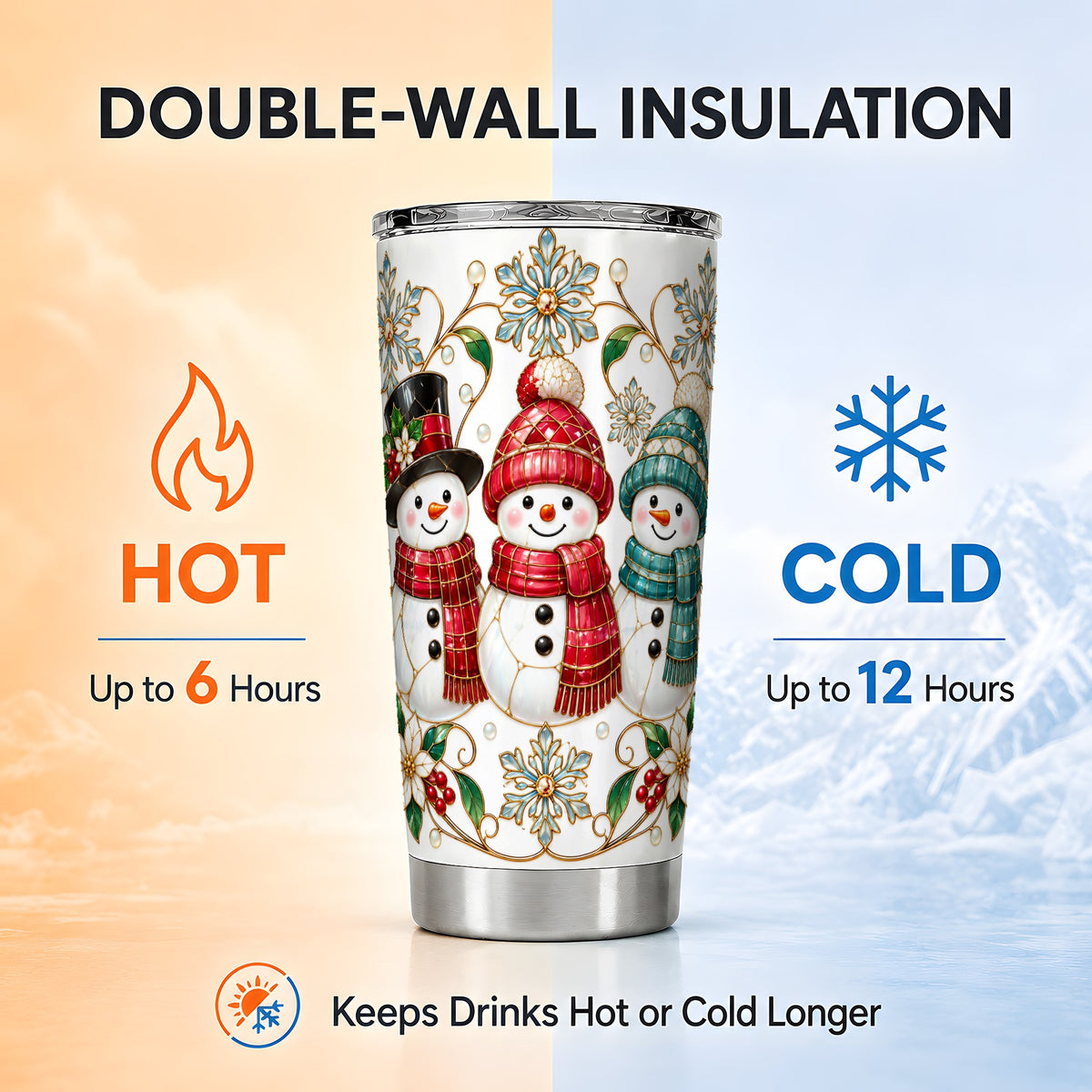 #pl[20oz|Steel] Glass Style Snowman Tumbler 20oz, Christmas Tumbler, Steel Travel Cup