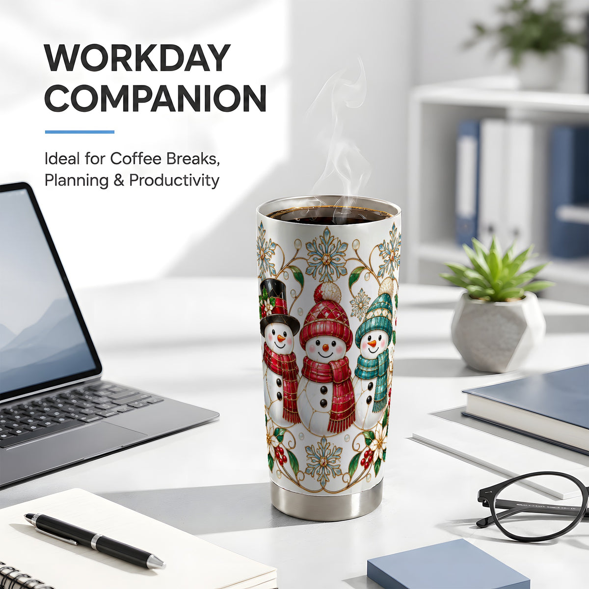 #pl[20oz|Steel] Glass Style Snowman Tumbler 20oz, Christmas Tumbler, Steel Travel Cup