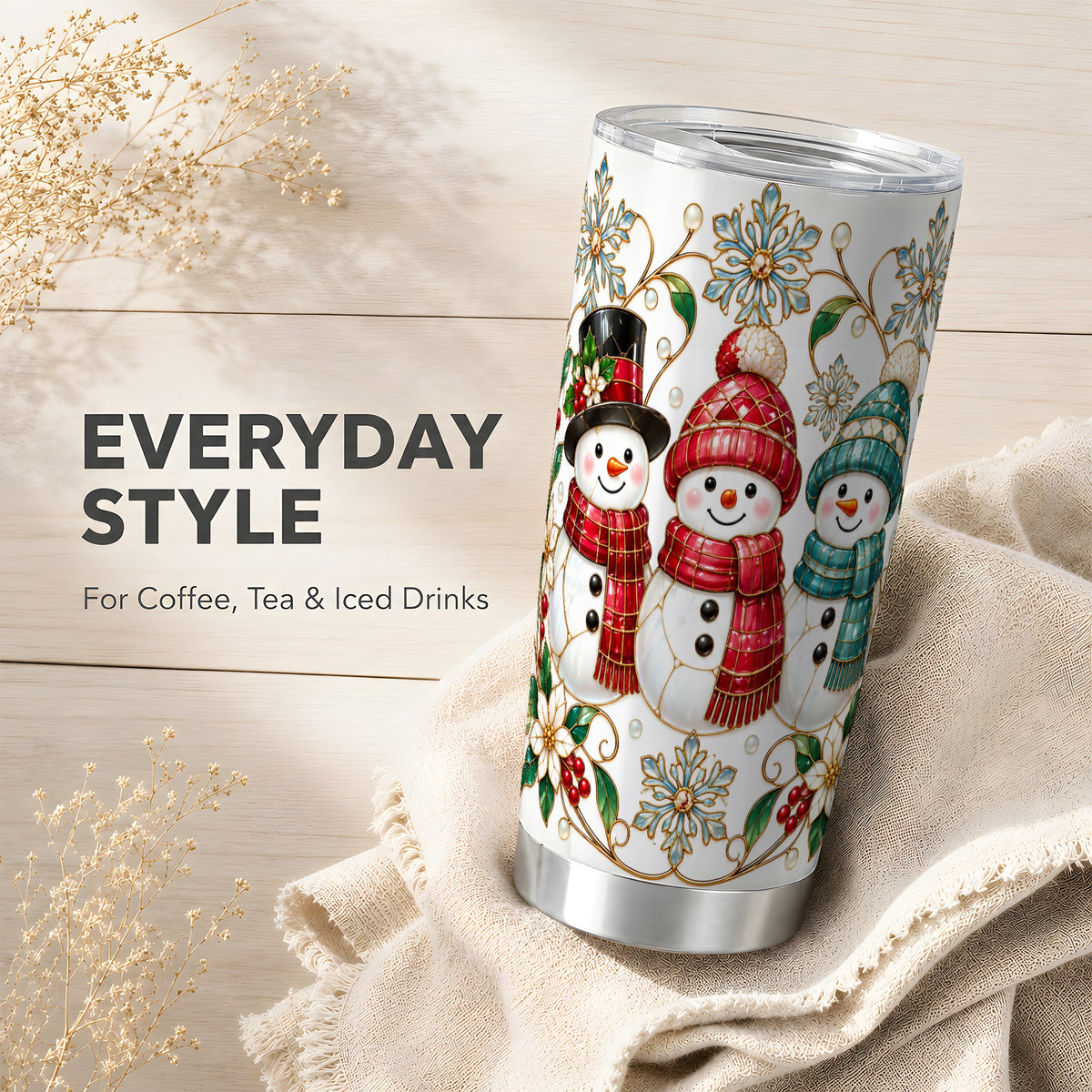 #pl[20oz|Steel] Glass Style Snowman Tumbler 20oz, Christmas Tumbler, Steel Travel Cup