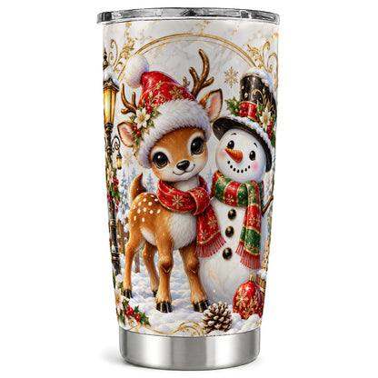 Reindeer Snowman Tumbler 20oz, Christmas Tumbler, Steel Travel Cup