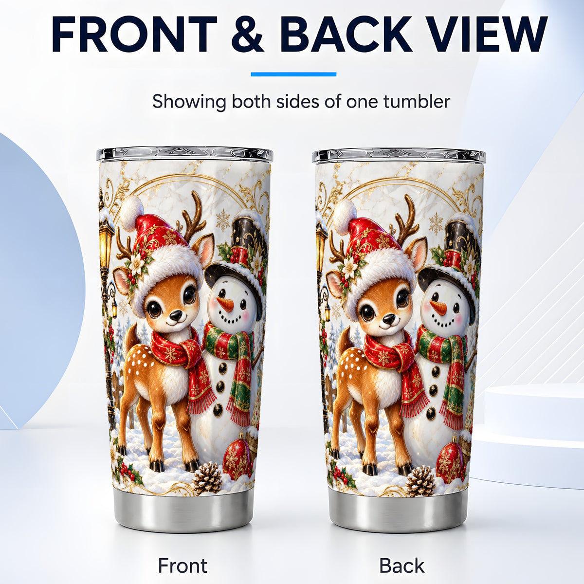 #pl[20oz|Steel] Reindeer Snowman Tumbler 20oz, Christmas Tumbler, Steel Travel Cup
