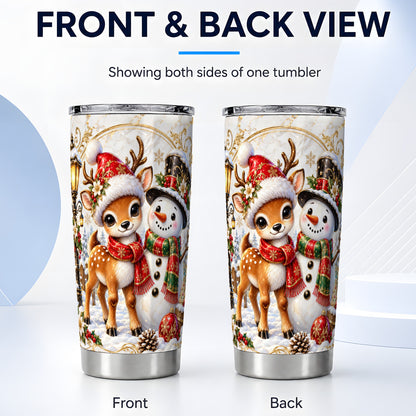 #pl[20oz|Steel] Reindeer Snowman Tumbler 20oz, Christmas Tumbler, Steel Travel Cup