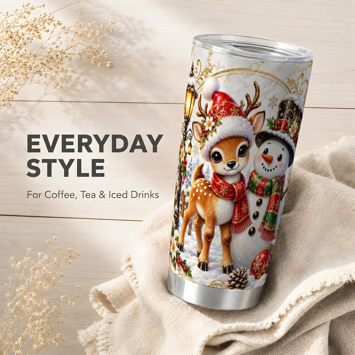 #pl[20oz|Steel] Reindeer Snowman Tumbler 20oz, Christmas Tumbler, Steel Travel Cup