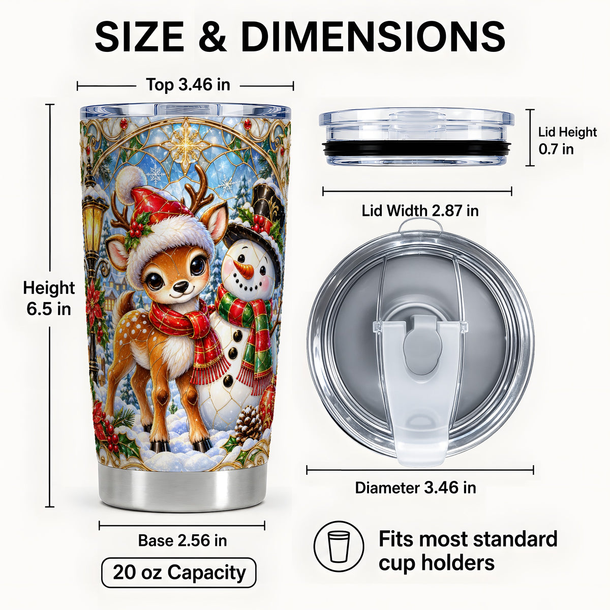 #pl[20oz|Steel] Reindeer Snowman Tumbler 20oz, Winter Tumbler, Stainless Steel Travel Cup