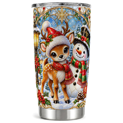 Reindeer Snowman Tumbler 20oz, Winter Tumbler, Stainless Steel Travel Cup