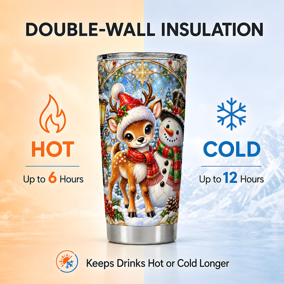 #pl[20oz|Steel] Reindeer Snowman Tumbler 20oz, Winter Tumbler, Stainless Steel Travel Cup