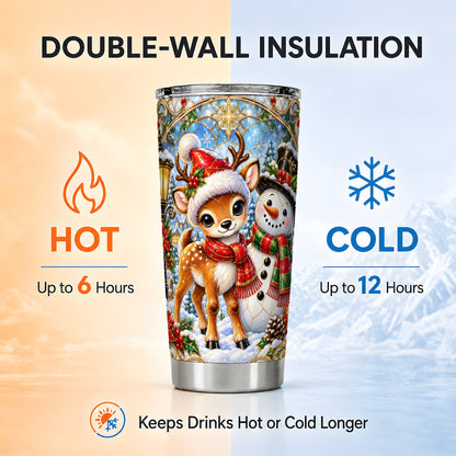 #pl[20oz|Steel] Reindeer Snowman Tumbler 20oz, Winter Tumbler, Stainless Steel Travel Cup