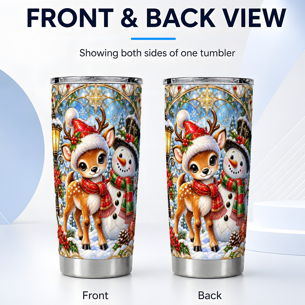 #pl[20oz|Steel] Reindeer Snowman Tumbler 20oz, Winter Tumbler, Stainless Steel Travel Cup