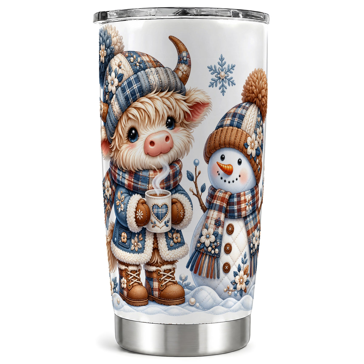 Highland Cow Snowman Tumbler 20oz, Winter Tumbler, Stainless Travel Cup