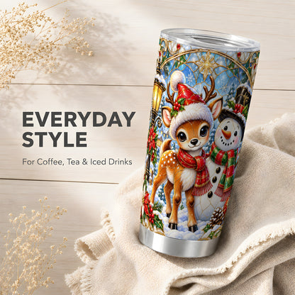 #pl[20oz|Steel] Reindeer Snowman Tumbler 20oz, Winter Tumbler, Stainless Steel Travel Cup