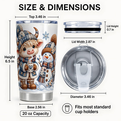 #pl[20oz|Steel] Highland Cow Snowman Tumbler 20oz, Winter Tumbler, Stainless Travel Cup