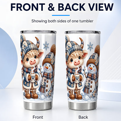 #pl[20oz|Steel] Highland Cow Snowman Tumbler 20oz, Winter Tumbler, Stainless Travel Cup