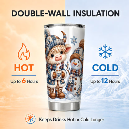 #pl[20oz|Steel] Highland Cow Snowman Tumbler 20oz, Winter Tumbler, Stainless Travel Cup