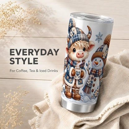 #pl[20oz|Steel] Highland Cow Snowman Tumbler 20oz, Winter Tumbler, Stainless Travel Cup